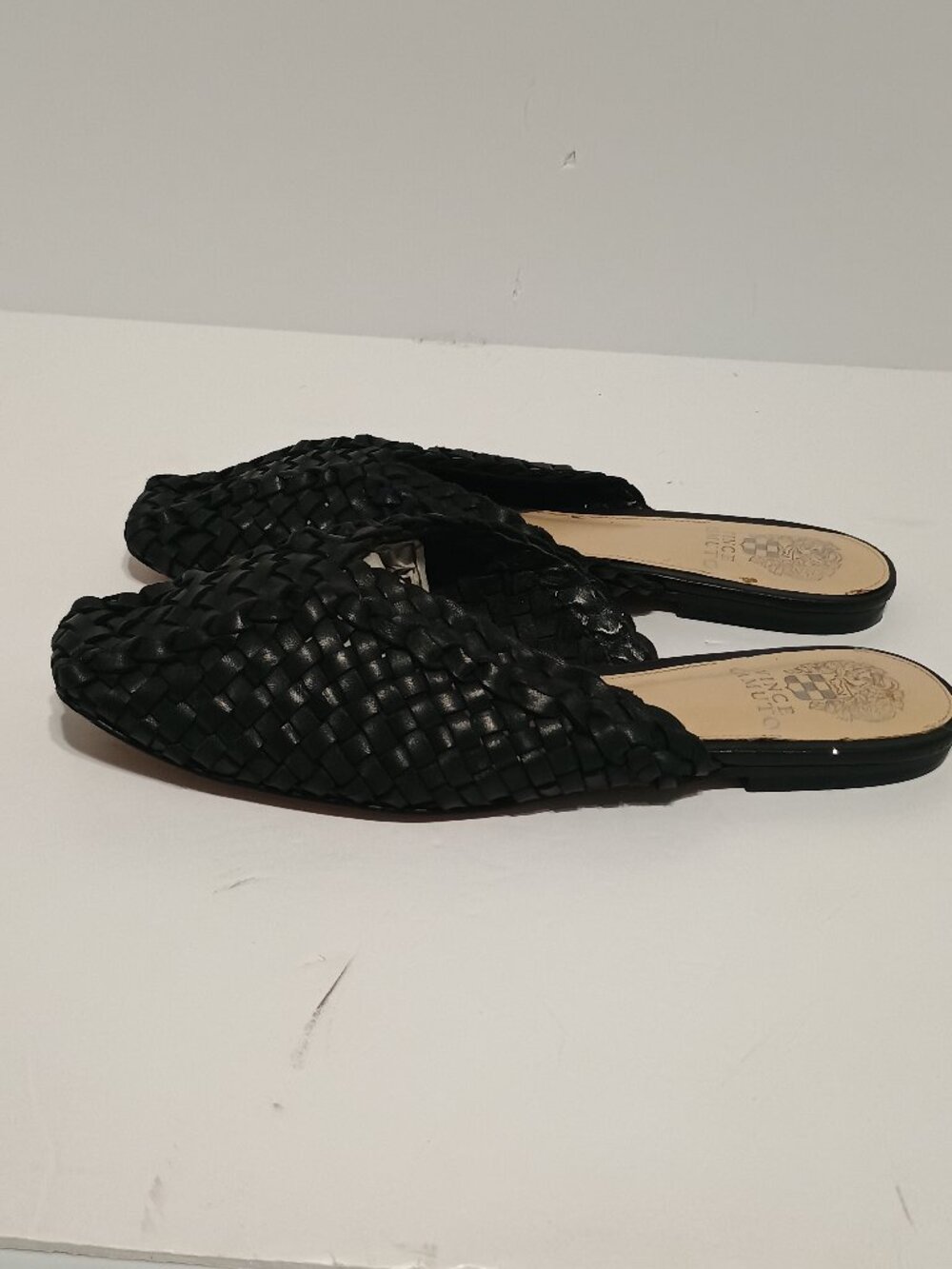Vince Camuto Loralee Women’s 7.5M Black Woven Leather Square Toe Mule Flats - Picture 3 of 6
